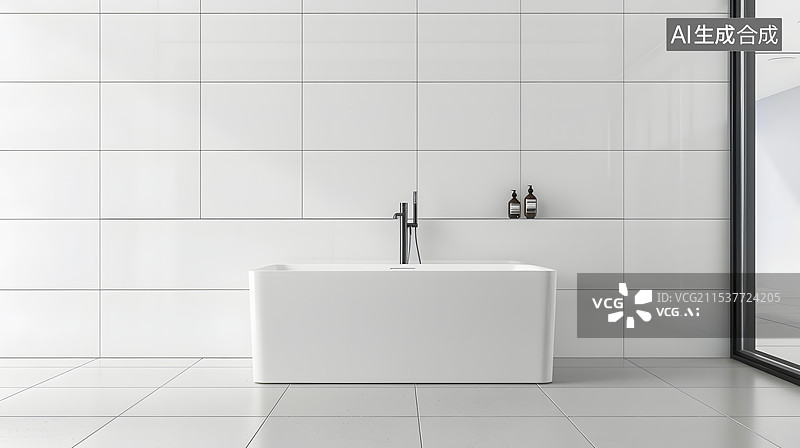 【AI数字艺术】时尚的浴室内部配有现代浴缸图片素材