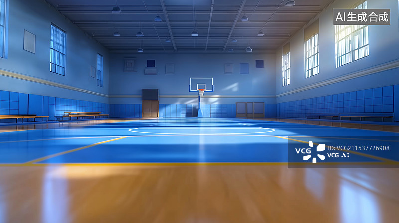 【AI数字艺术】3D室内篮球场三维空间场景图片素材