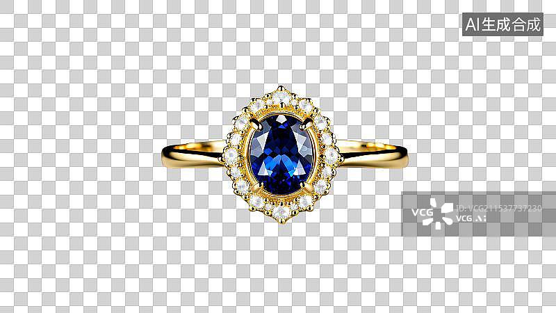 【AI数字艺术】蓝宝石黄金钻石戒指特写免抠元素图片素材