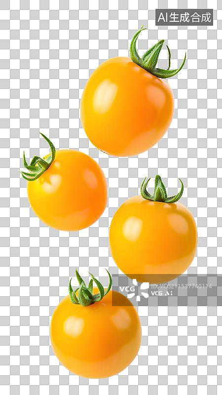 【AI数字艺术】新鲜黄色西红柿特写，小番茄，圣女果，蔬菜水果，食材免抠元素图片素材