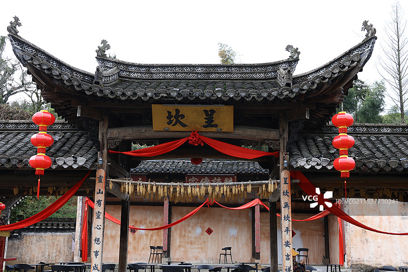 呈坎古镇晒秋广场建筑图片素材