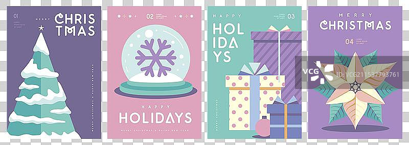 一套圣诞快乐和新年贺卡图片素材