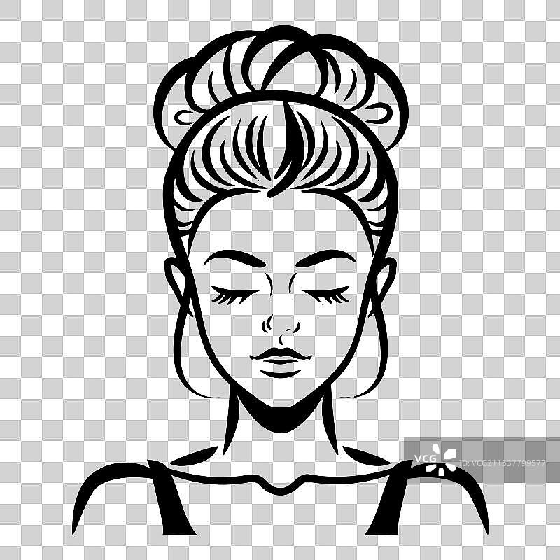 简约风格的女性面孔，盘发，双眼闭合图片素材