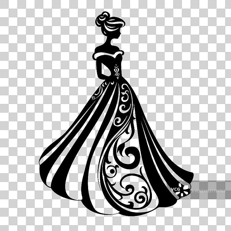 优雅公主的舞会礼服剪影设计图片素材