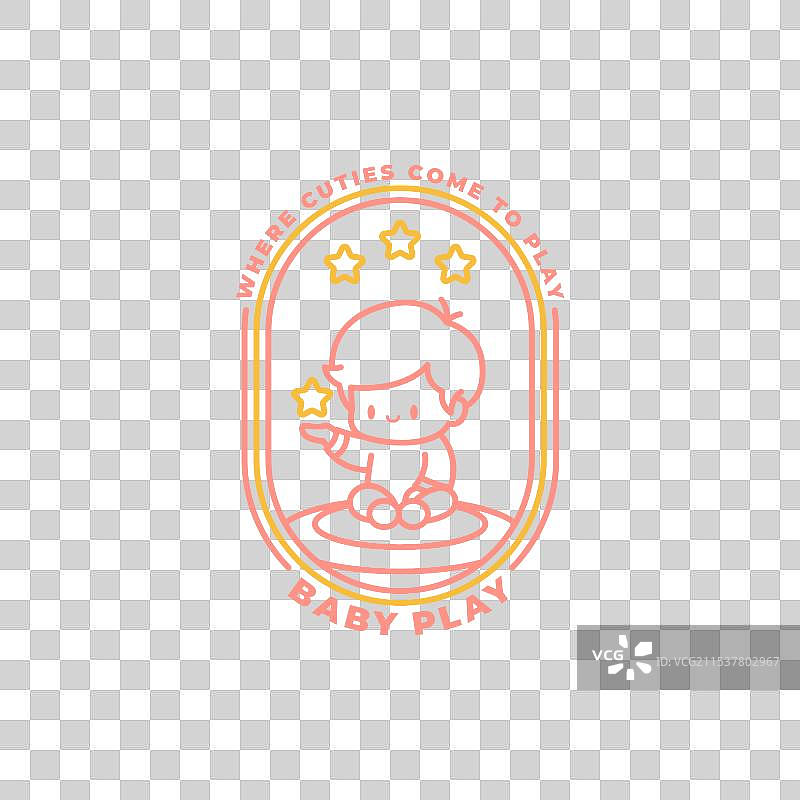 可爱的宝宝坐着，星星线条艺术图标标志图片素材