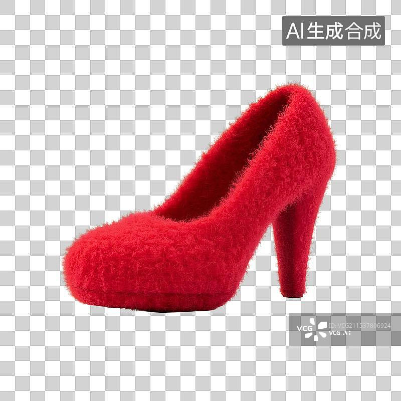 【AI数字艺术】3D毛毡红色高跟鞋图标图片素材