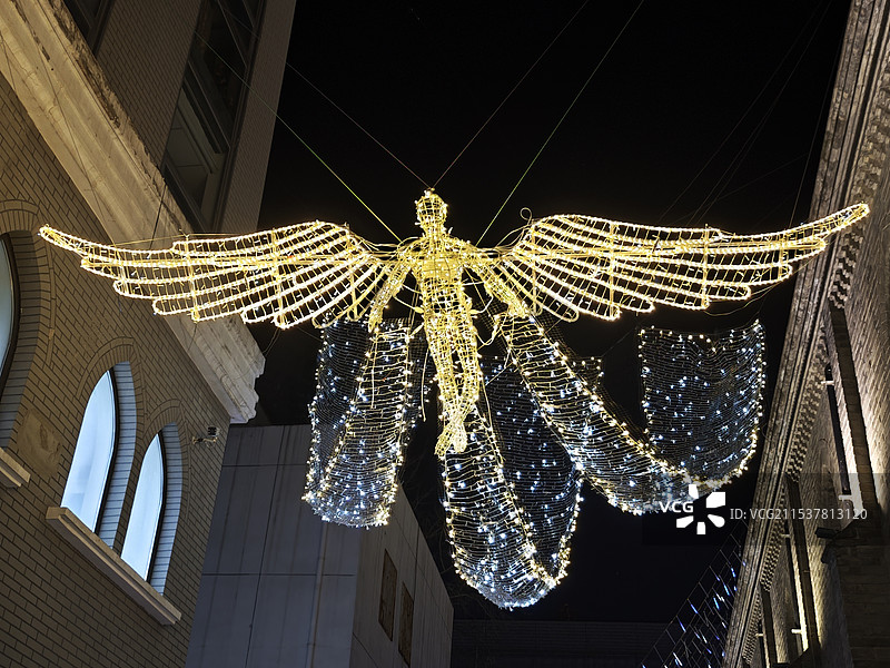 夜间圣诞节的低角度视图图片素材