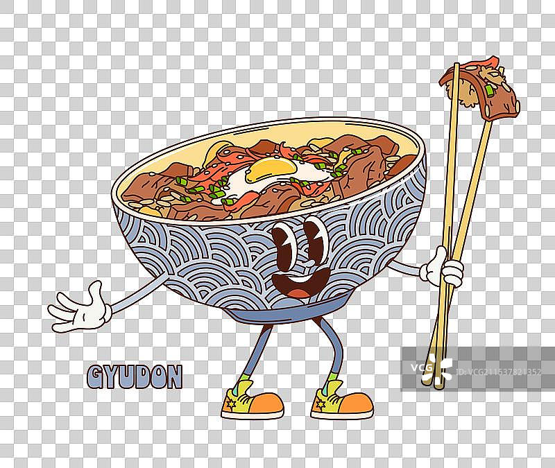 复古卡通风格的炫酷牛肉盖饭角色图片素材