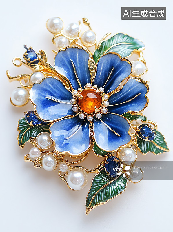 【AI数字艺术】蓝色花型珠宝首饰图片素材