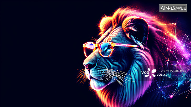 【AI数字艺术】动物主题插画 带着眼镜的狮子图片素材