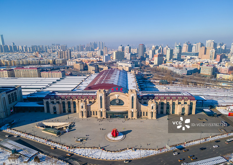 哈尔滨火车站航拍风景图片素材