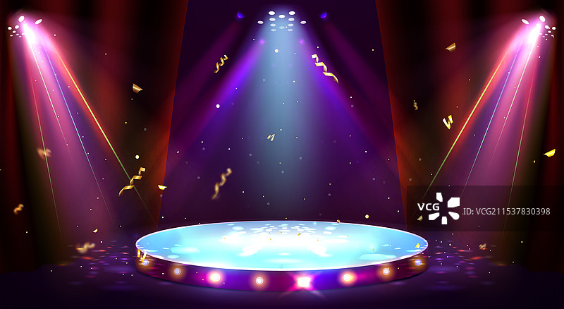 照明的赌场平台与聚光灯图片素材