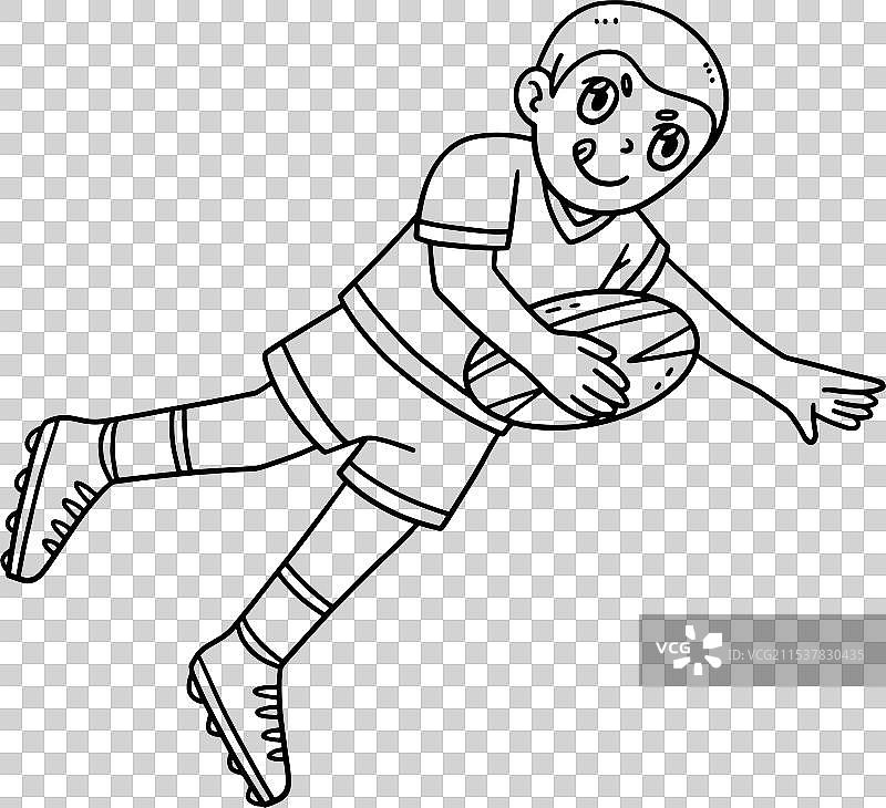 橄榄球运动员试图得分的孤立涂色图案图片素材