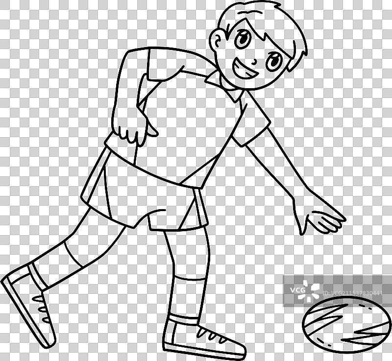 橄榄球运动员独自捡起球的涂色图案图片素材