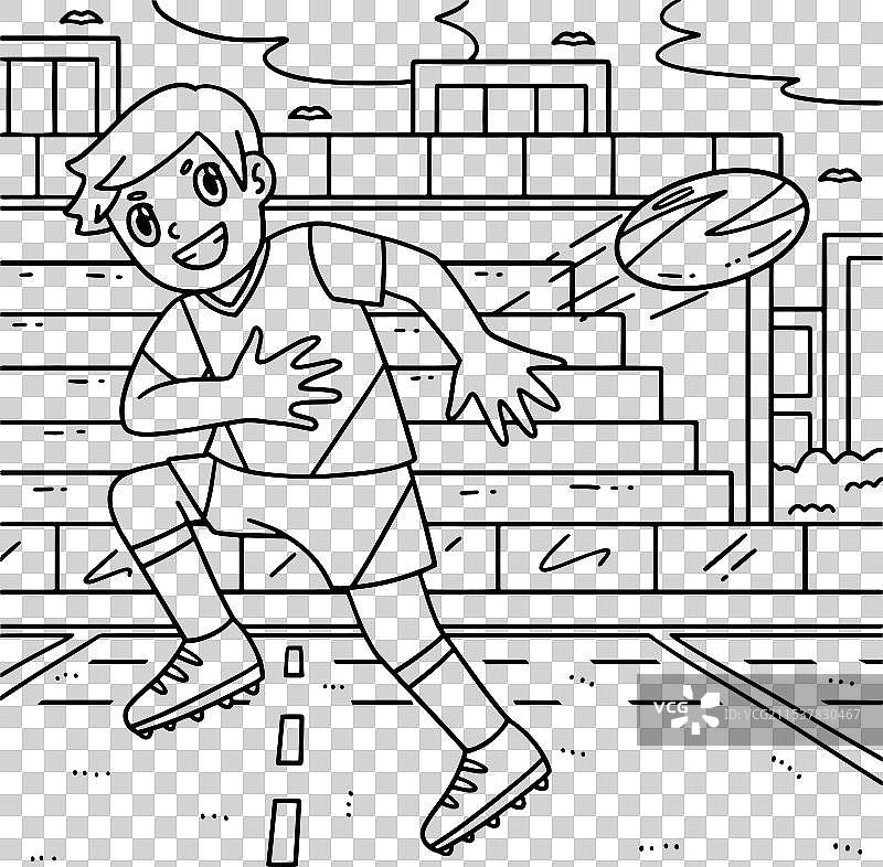 橄榄球运动员向后传球的涂色图图片素材