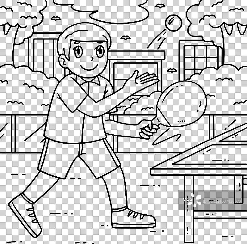 乒乓球运动员正在进行发球的投球动作涂色图片素材