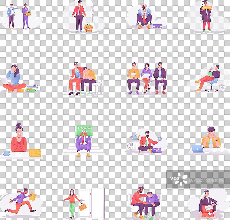 一群失业角色的扁平风格插图图片素材
