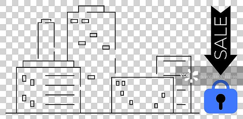摩天大楼的城市景观与促销符号图片素材