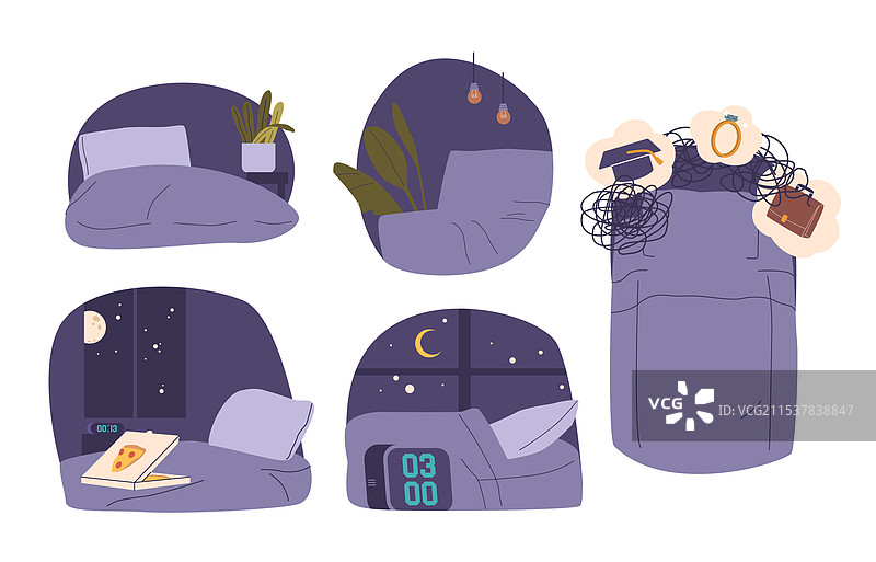 空荡荡的卧室，充满失眠、焦虑和沮丧的情绪图片素材