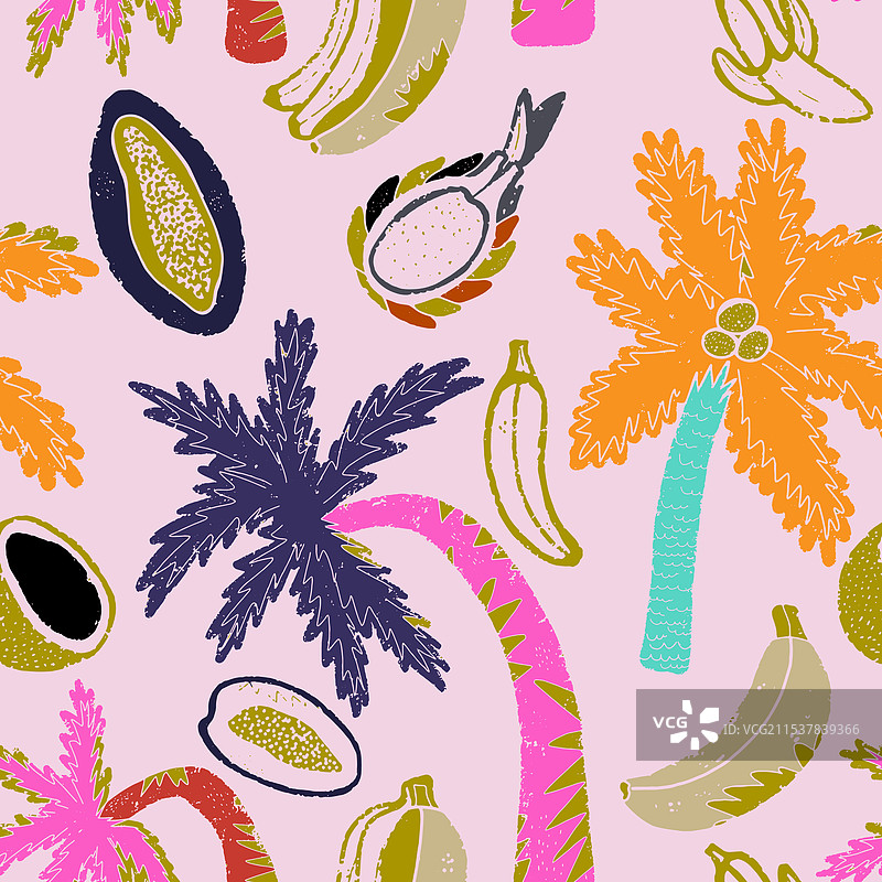 棕榈树和异国热带水果的纹理图片素材