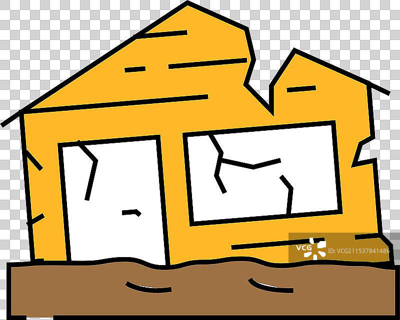 破损房屋灾难图标 彩色图片素材