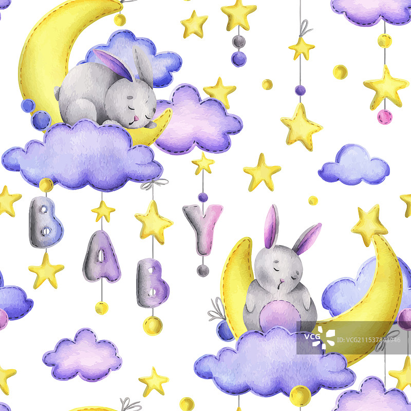 一只可爱的灰色缝制兔子躺着睡觉。图片素材