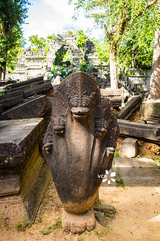 柬埔寨崩密列中的那伽蛇神雕塑图片素材