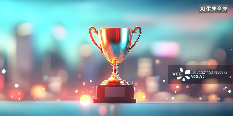 【AI数字艺术】3D渲染城市背景下的奖杯插画图片素材