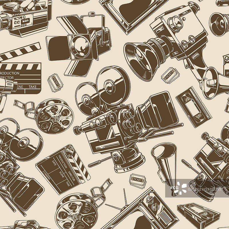 复古电影设备在中性色背景上图片素材