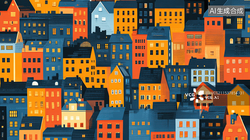 【AI数字艺术】彩色房子卡通插画图片素材