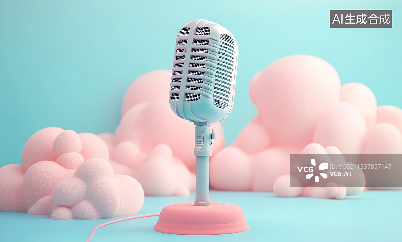 【AI数字艺术】唯美麦克风话筒的三维渲染插画图片素材