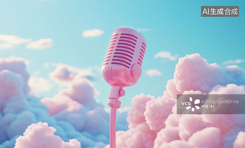 【AI数字艺术】唯美麦克风话筒的三维渲染插画图片素材
