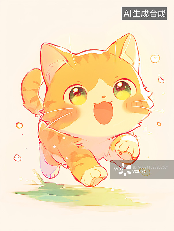 【AI数字艺术】可爱的小猫在奔跑场景插画图片素材
