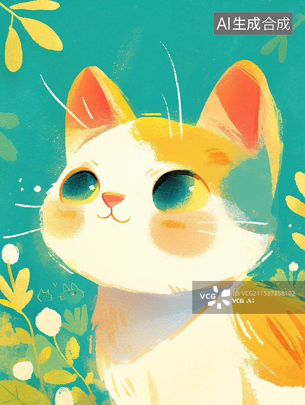 【AI数字艺术】小猫扮演的戴珍珠耳环的少女插画图片素材