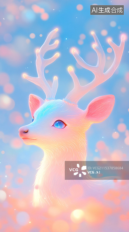 【AI数字艺术】可爱的发光麋鹿动物三维渲染图片素材