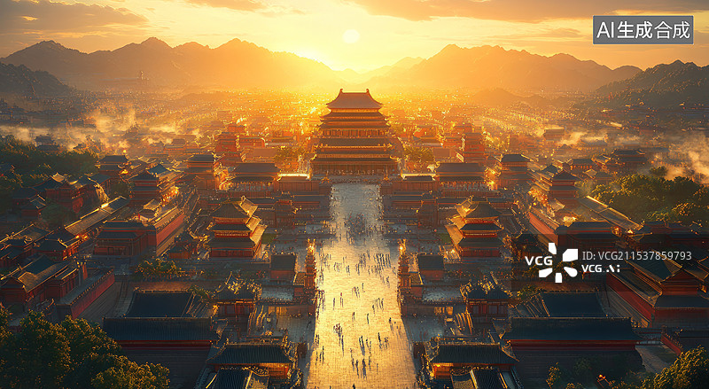 【AI数字艺术】中国唐朝唐代古代建筑航拍图片素材