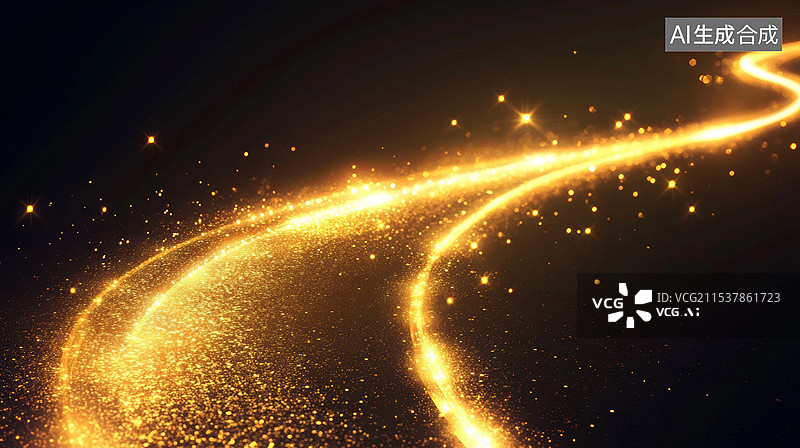 【AI数字艺术】金色轨迹曲线光线道路图片素材