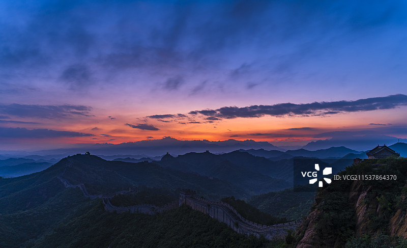北京市密云区金山岭长城日落晚霞风光图片素材