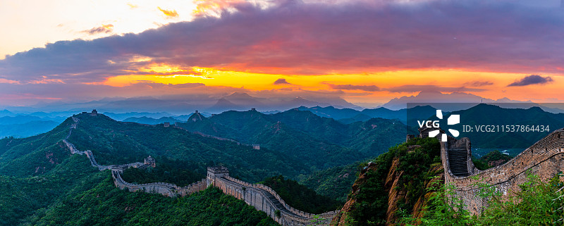 河北省承德市金山岭长城日落晚霞全景高像素风光图片素材