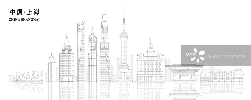 上海城市地标建筑插画线稿图片素材