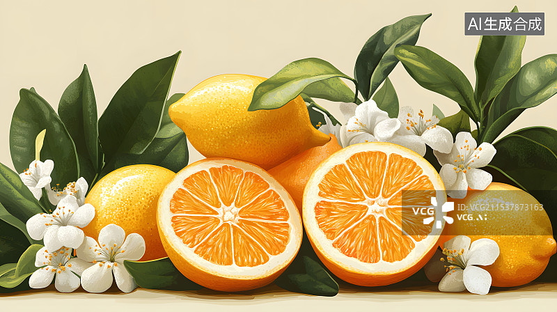 【AI数字艺术】柠檬橘子橙子柚子插画特产配图图片素材