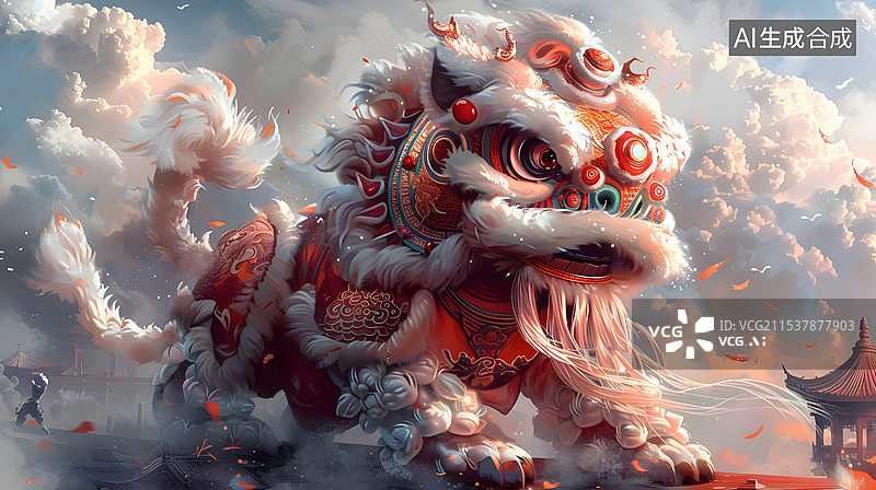 【AI数字艺术】中国风春节舞狮图片素材