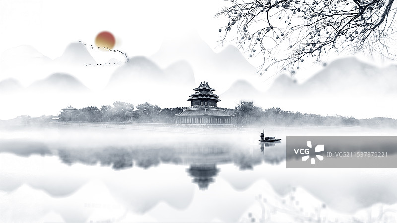 飞鸟逐日图片素材