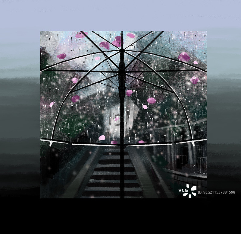 雨夜撑伞图片素材