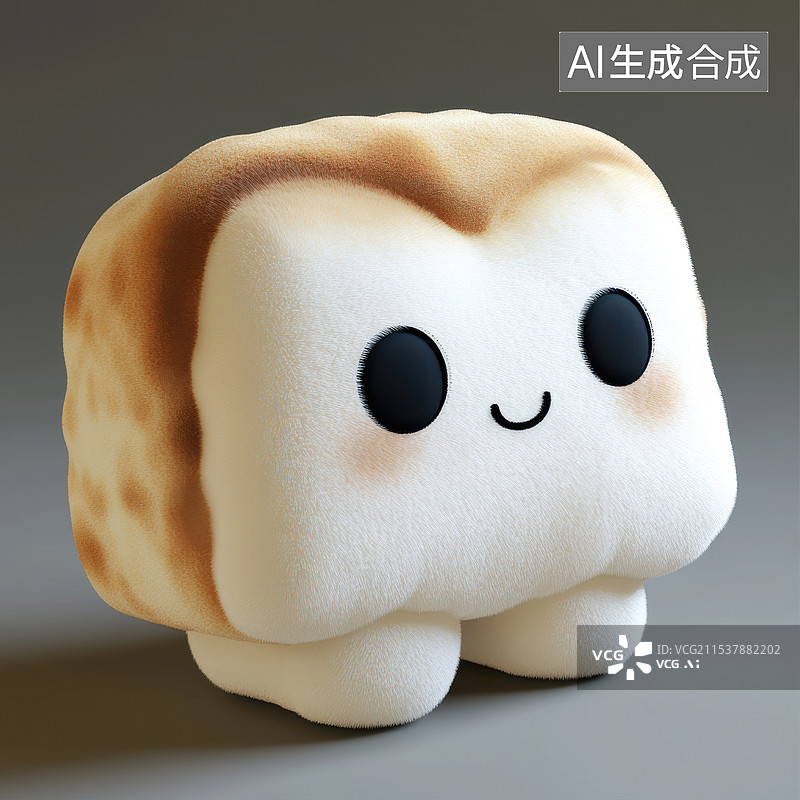【AI数字艺术】可爱微笑拟人的面包馒头毛绒玩具IP形象免扣元素图片素材