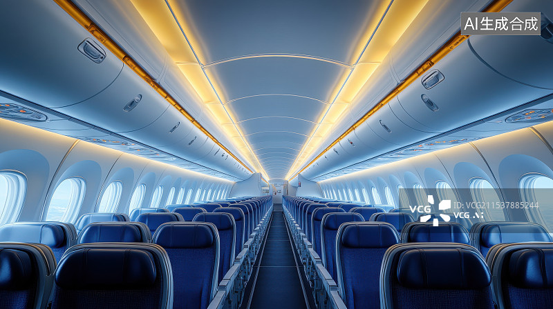 【AI数字艺术】现代豪华舒适的飞机座舱座位内部空间图片素材