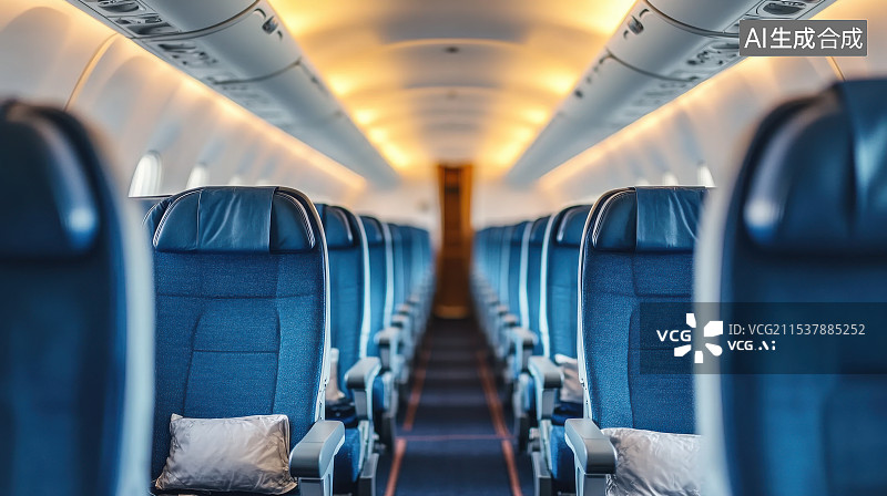 【AI数字艺术】现代豪华舒适的飞机座舱座位内部空间图片素材