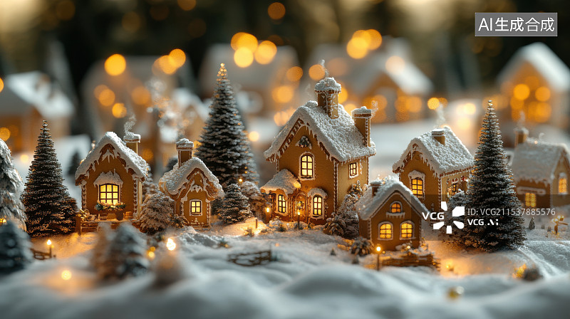 【AI数字艺术】温暖的圣诞节装饰雪景灯光背景图片素材