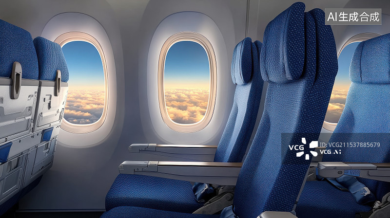 【AI数字艺术】现代豪华舒适的飞机座舱座位内部空间图片素材