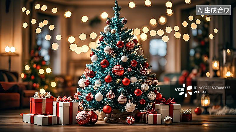 【AI数字艺术】3D圣诞节圣诞树圣诞装饰主题背景图图片素材